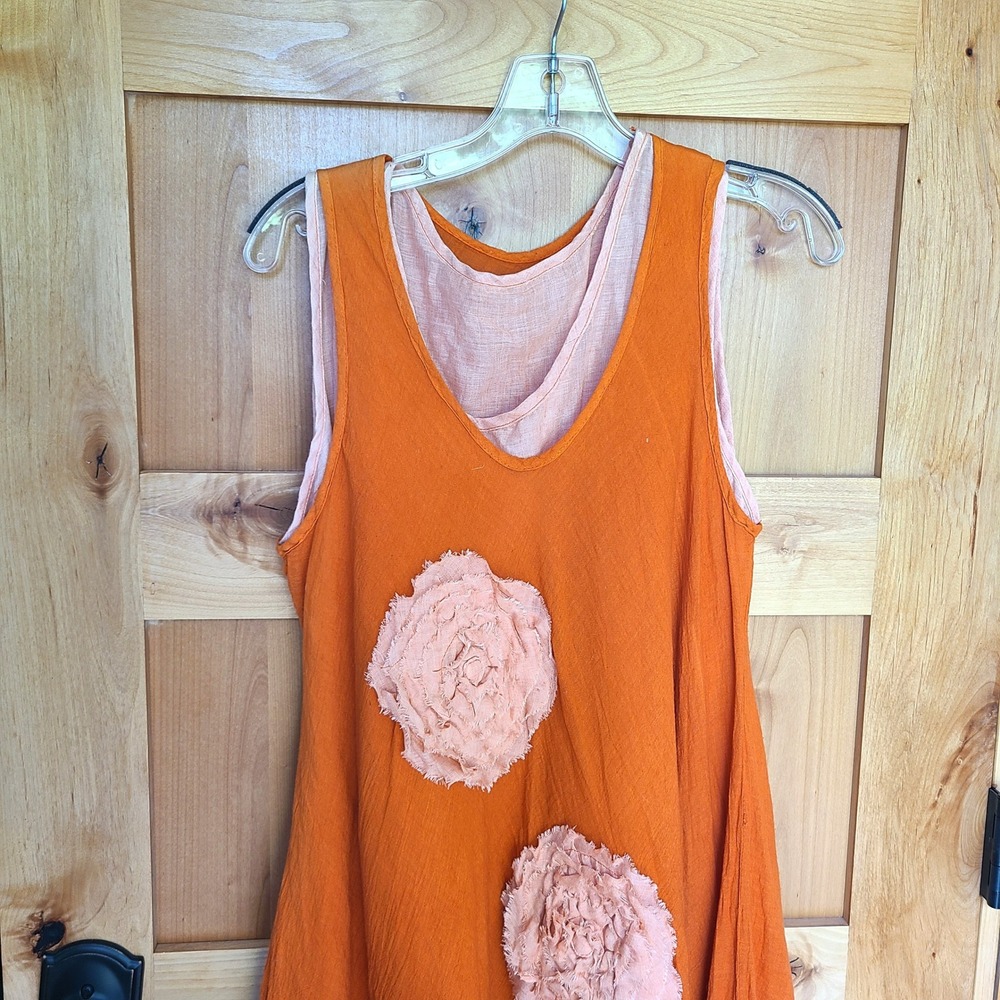 Unbranded 100% Cotton Large Orange Sleeveless Midi Boho Flowy Dress Festival L - Picture 4 of 9